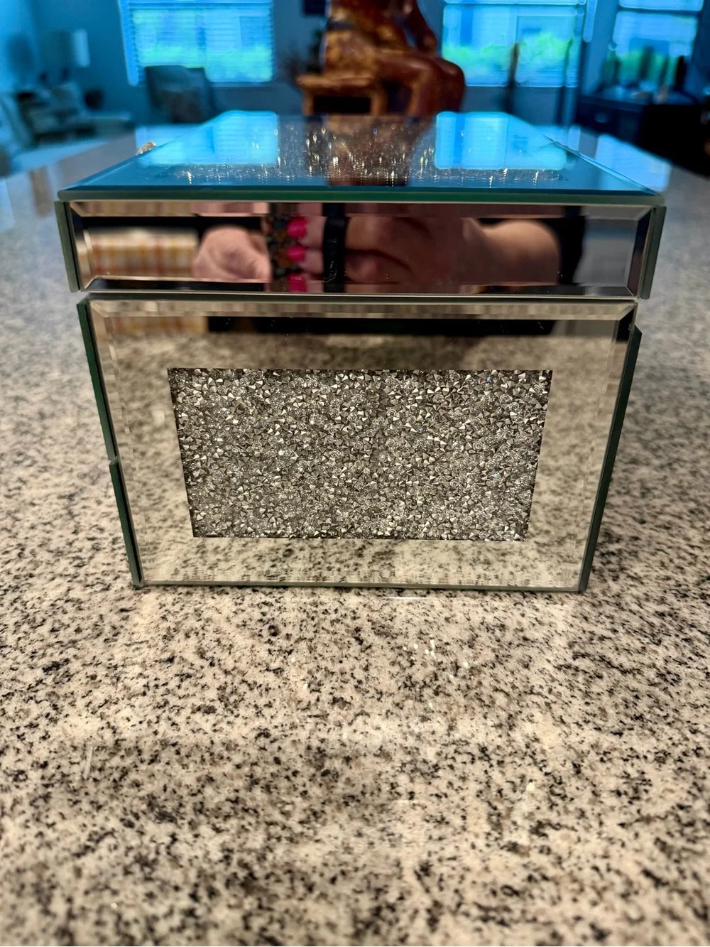 Silver Mirrored Jewelry Box with Crystal Accents - NEW
